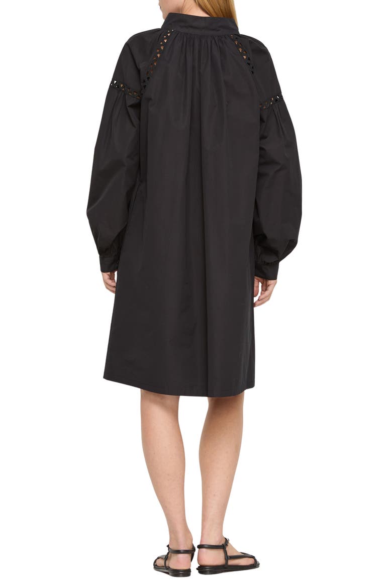 Soutache Trim Long Sleeve Organic Cotton Poplin Popover Dress, Alternate, color, BLACK