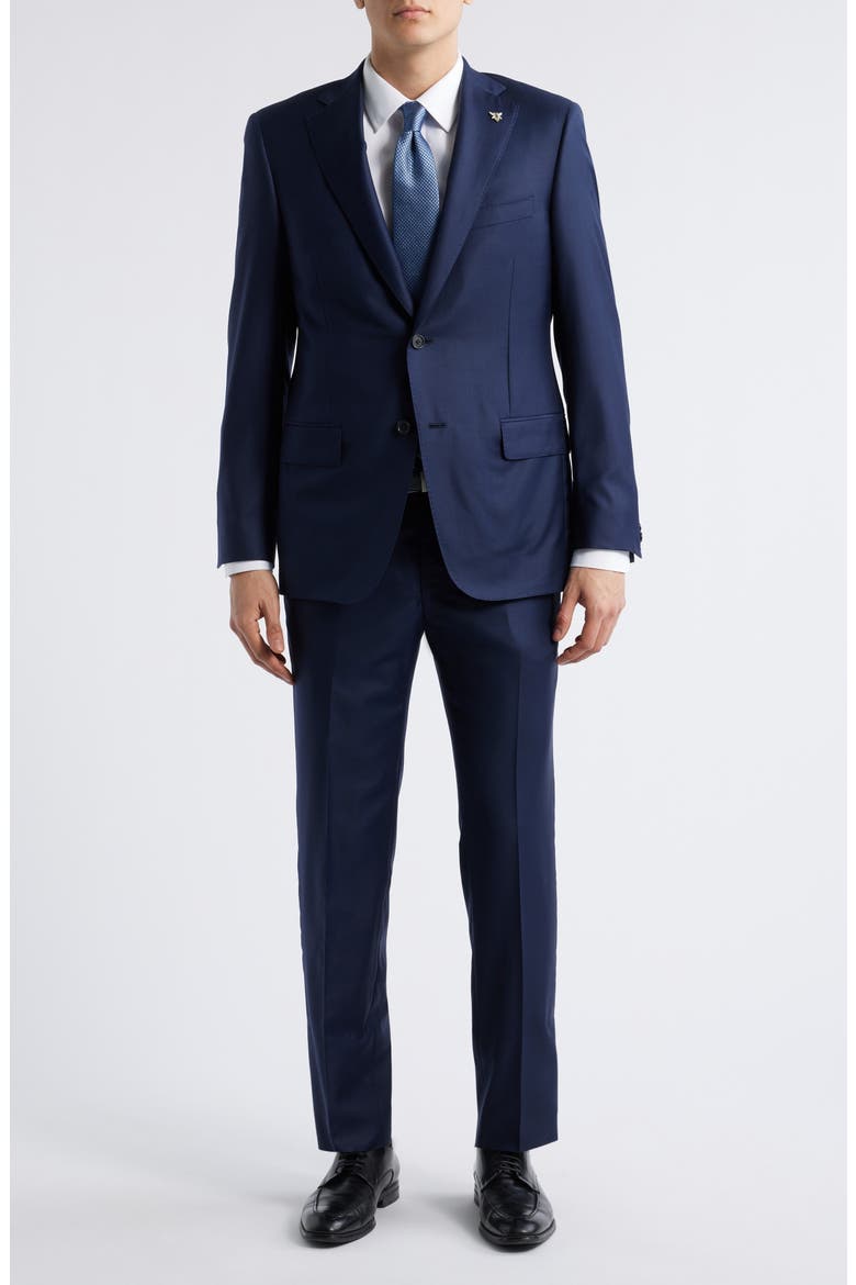 Honey Way Regular Fit Super 150s Navy Wool Suit, Main, color, NAVY