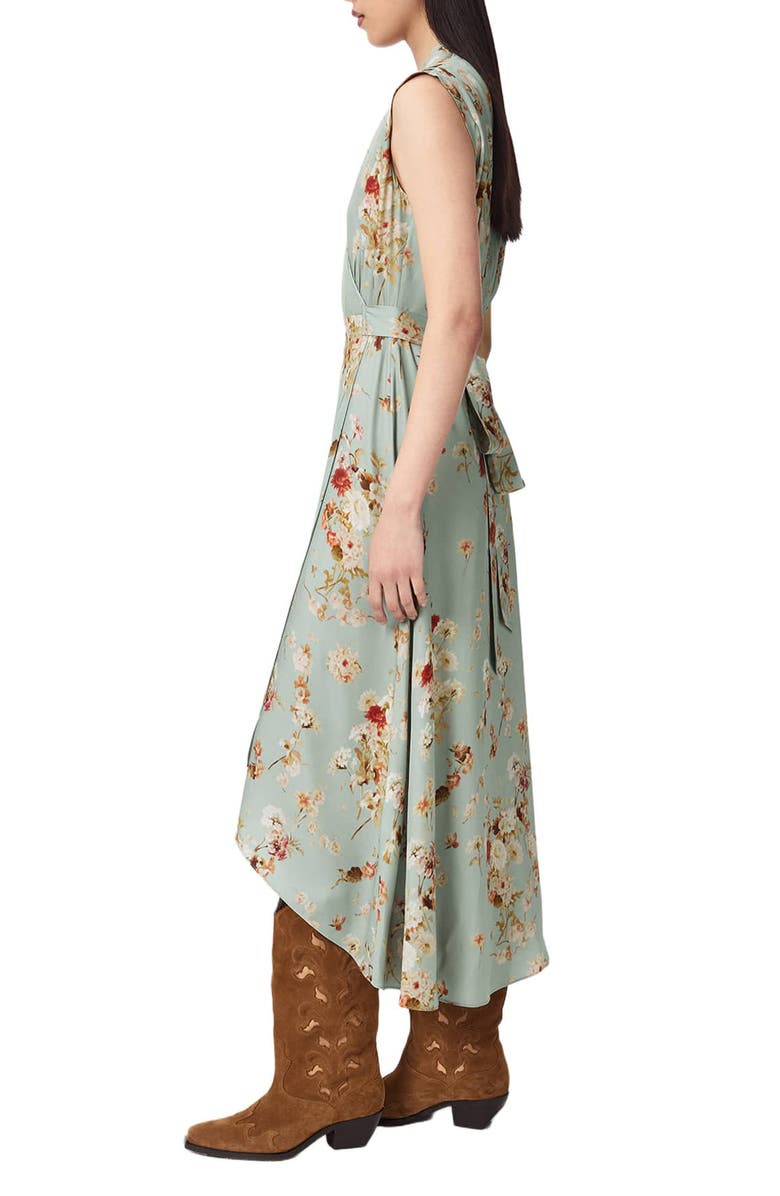 AllSaints Mira Floral Silk Blend Faux Wrap Midi Dress, Alternate, color, Armada Powder Blue