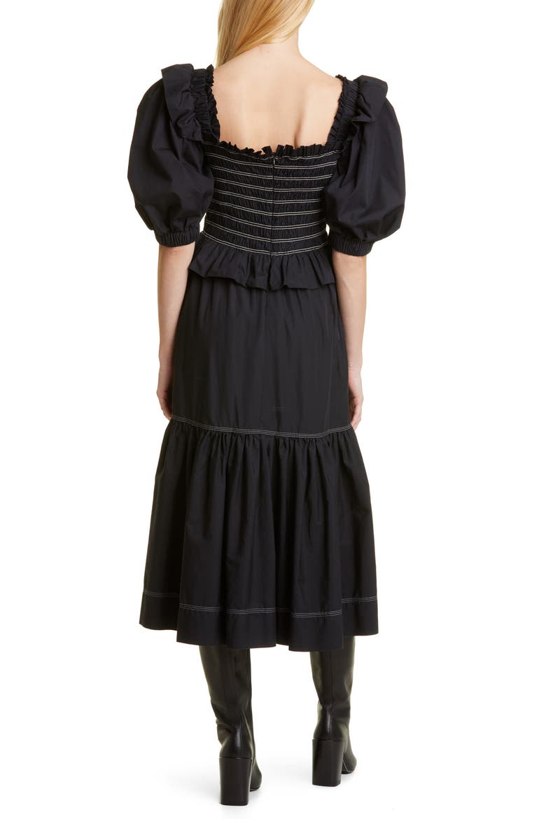 Sibylle Puff Sleeve Cotton Top, Alternate, color, BLACK