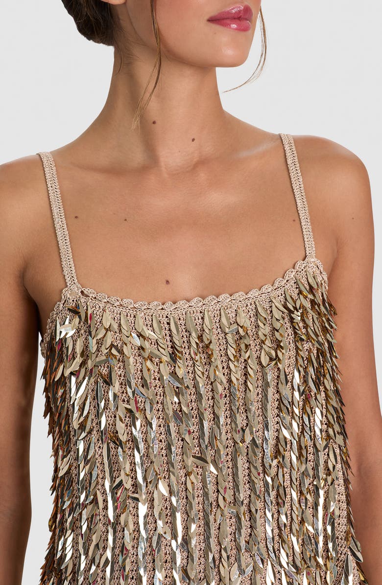 Alice + Olivia Nicolette Sequin Camisole, Alternate, color, Sand/ Gold