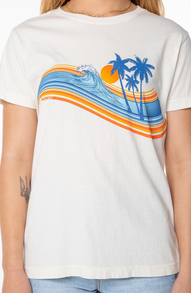 Roxy Wave Stripe Graphic T-Shirt, Alternate, color, Egret Wave Stripe