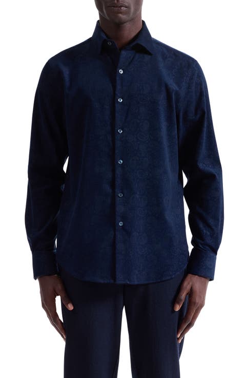 Axel Trim Fit Paisley Cotton Corduroy Button-Up Shirt