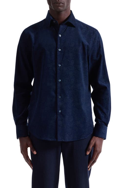 Bugatchi Axel Trim Fit Paisley Cotton Corduroy Button-up Shirt In Blue