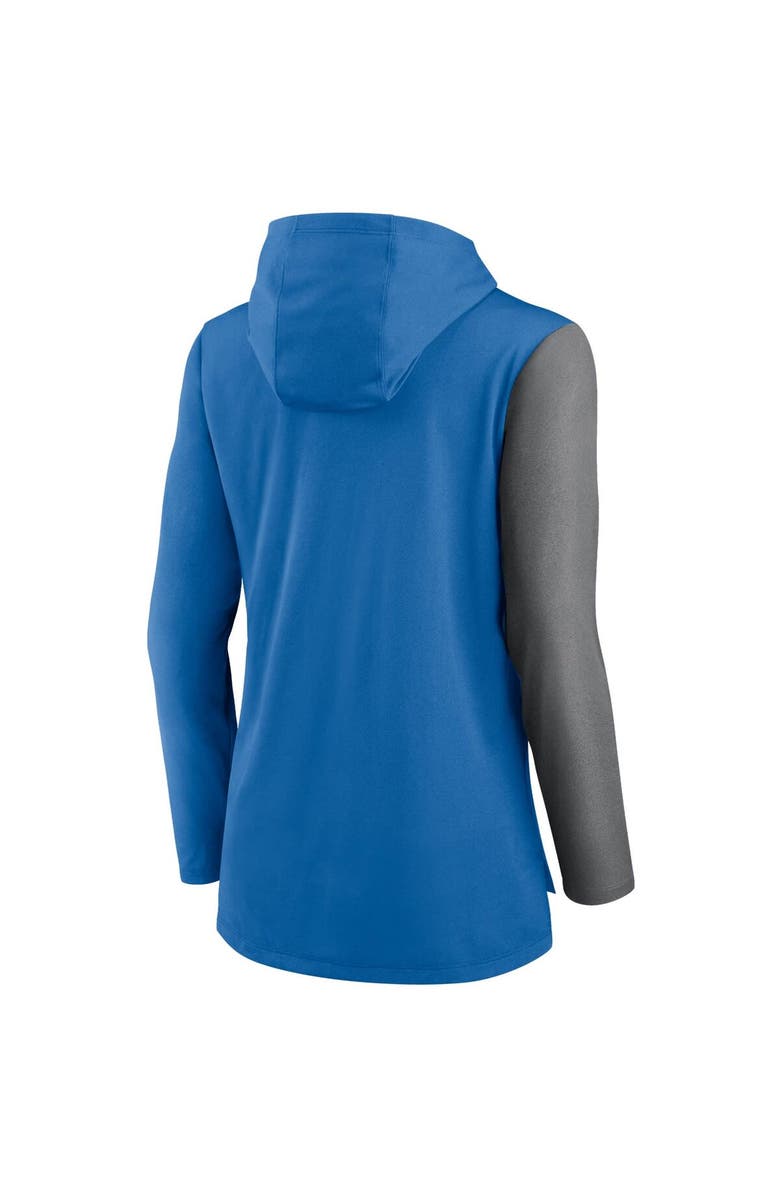 Nike Women's Nike Blue/Heathered Charcoal Detroit Lions Chevron Hoodie Performance Long Sleeve T-Shirt, Alternate, color, 