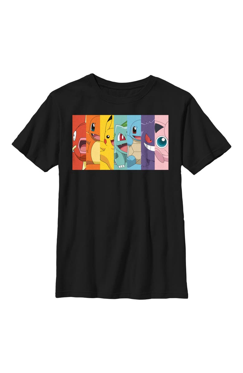 POKEMON Boy's Pokemon Character Box-up Rainbow  Graphic T-Shirt, Main, color, Black