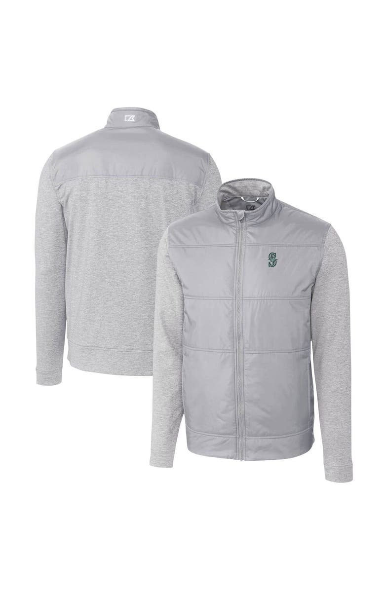 Cutter & Buck Men's Cutter & Buck  Gray Seattle Mariners Stealth Hybrid Quilted Full-Zip Windbreaker Jacket, Main, color, 