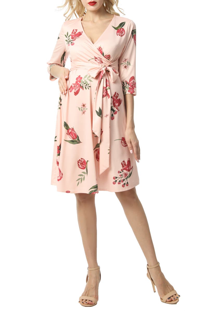 Kimi and Kai Ashley Floral Faux Wrap Maternity Dress, Main, color, Multicolored