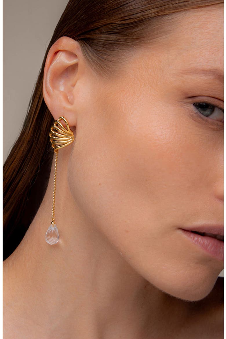 Travro Drop Stud Earring in Gold and Crystal, Alternate, color, Gold
