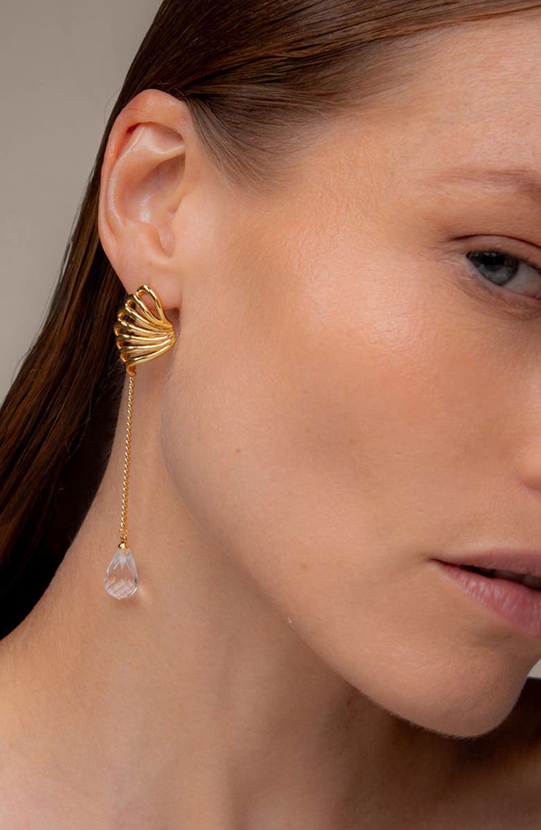 YOJ Travro Drop Stud Earring in Gold and Crystal, Alternate, color, Gold