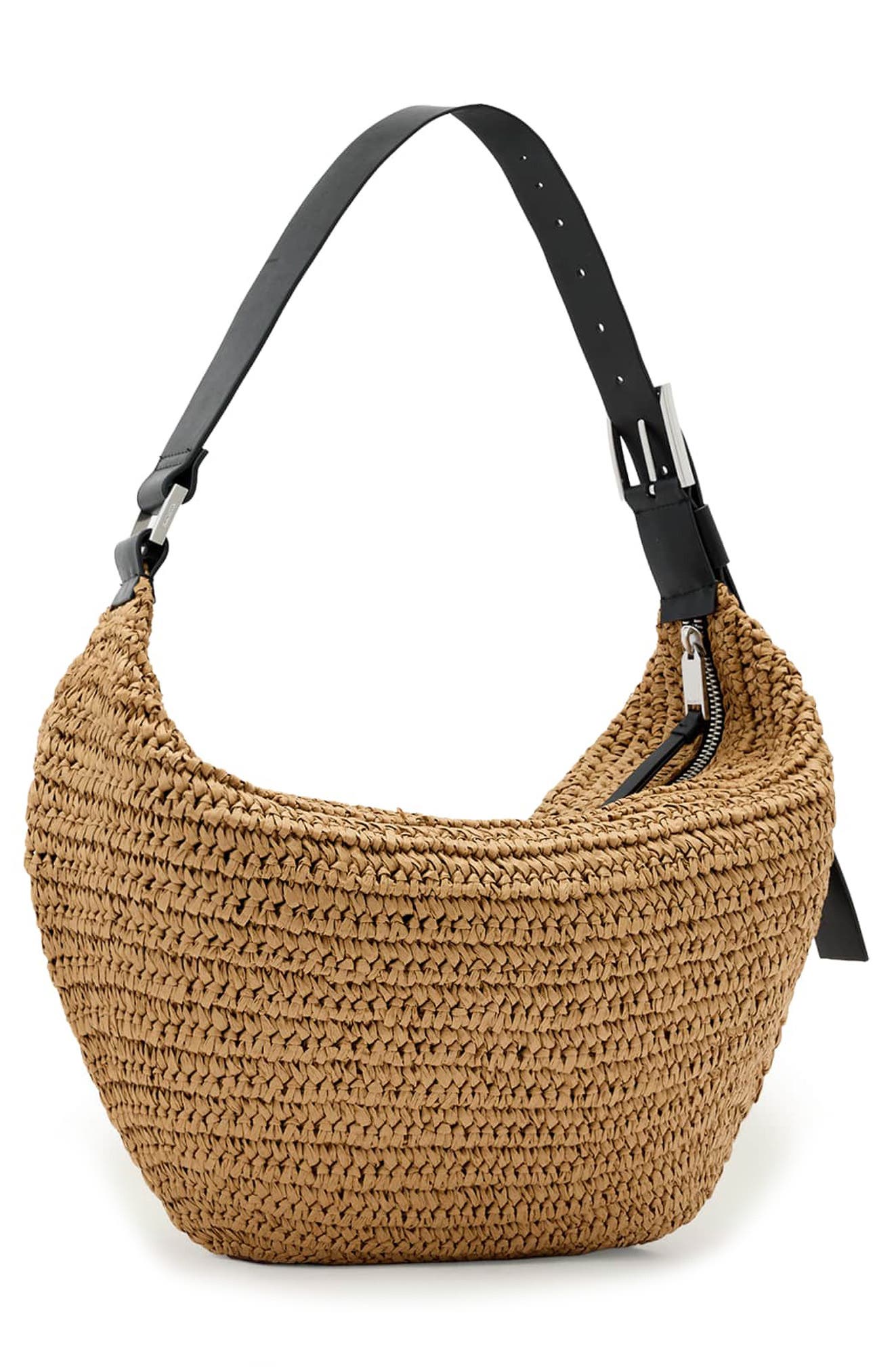 AllSaints Luna Woven Straw Shoulder Bag, Alternate, color, Biscuit Brown