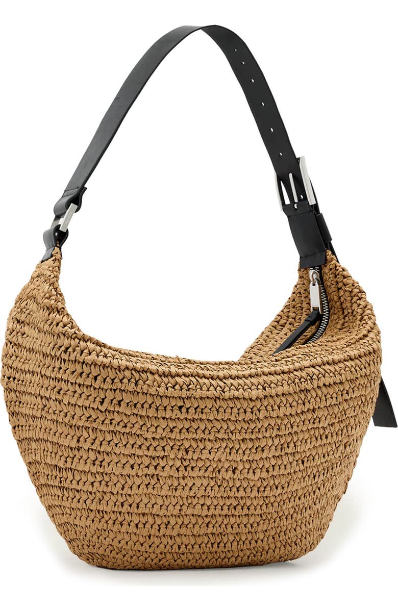 AllSaints Luna Woven Straw Shoulder Bag, Alternate, color, Biscuit Brown