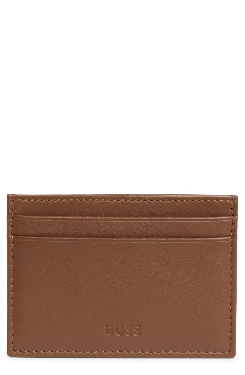 BOSS Randy Leather Card Case Randy Leather Card Case, Main, color, Medium Brown