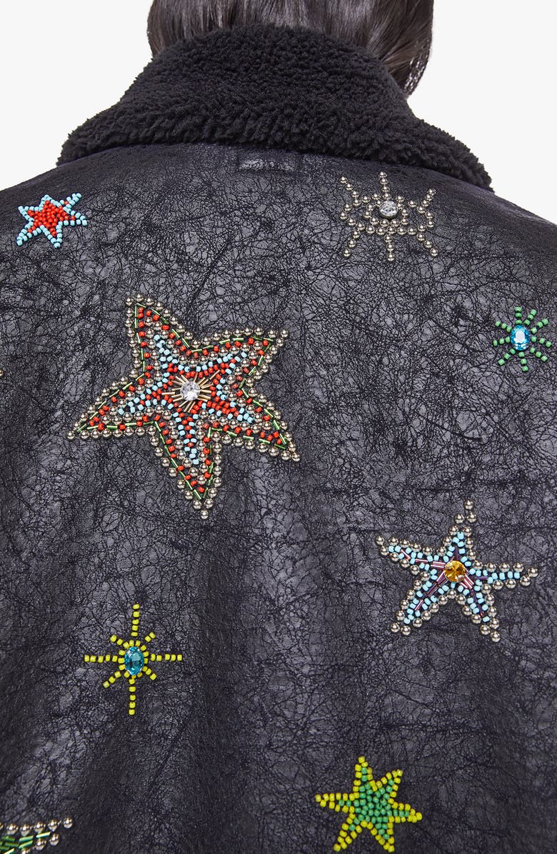MOTHER The Strappy Crystal Detail Faux Shearling Jacket, Alternate, color, Mercury In Retrograde