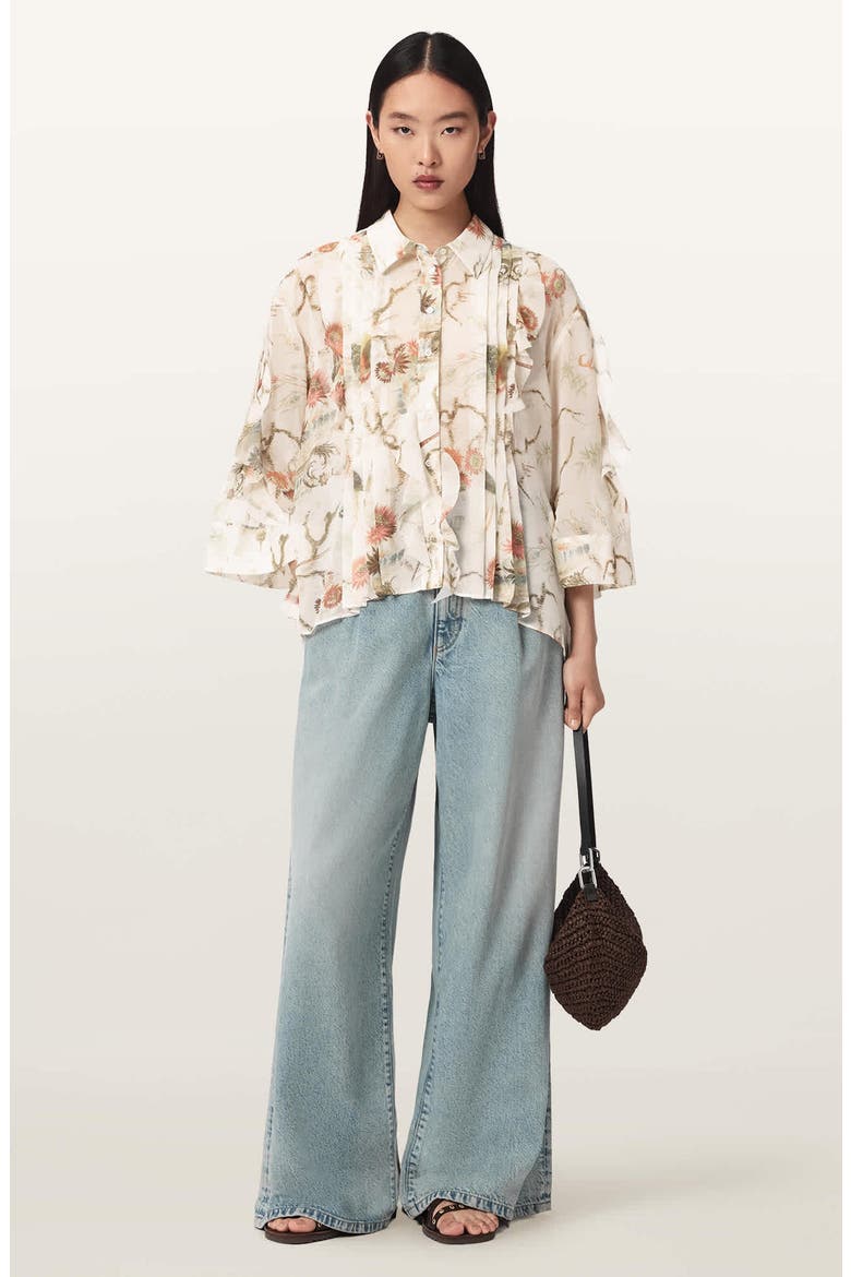 Minna Ruffle Pleated Shirt, Alternate, color, TARAVAO WHITE