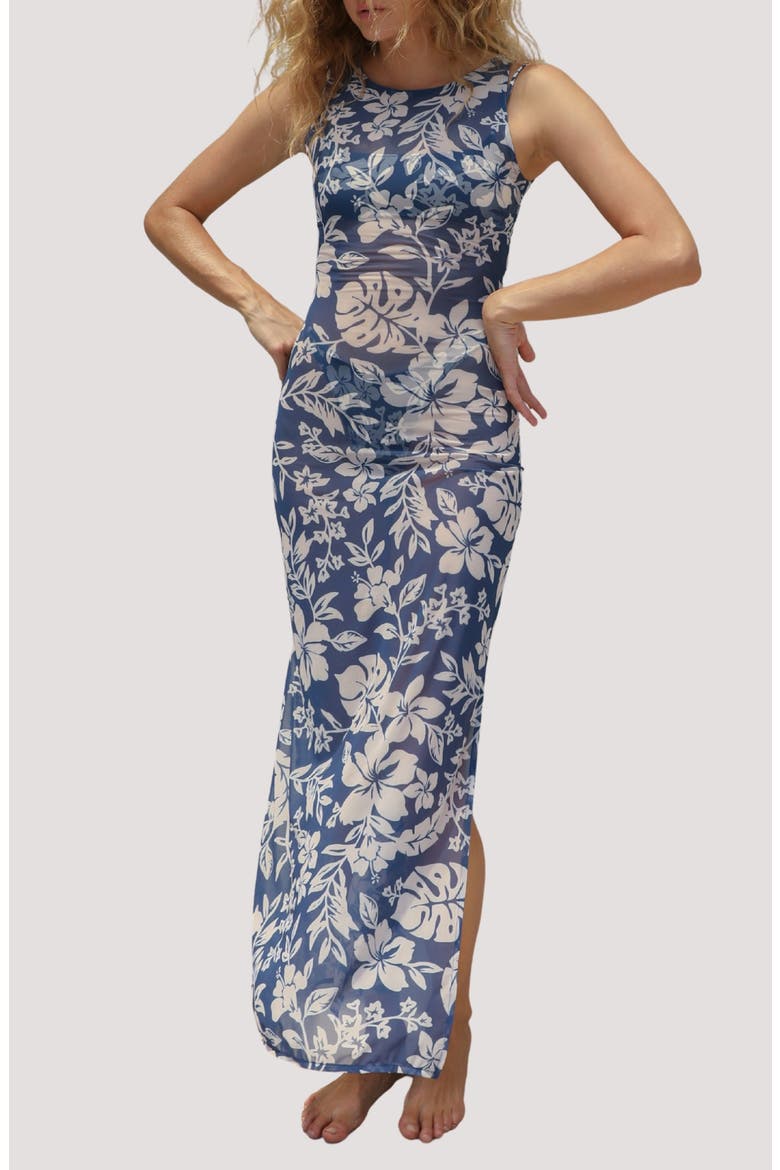 Konda Sheer Mesh Cover-Up Maxi Dress, Main, color, HIBISCO