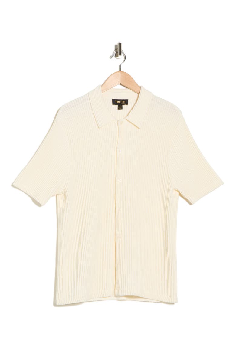 Ribbed Plissé Knit Button-Up Shirt, Alternate, color, IVORY