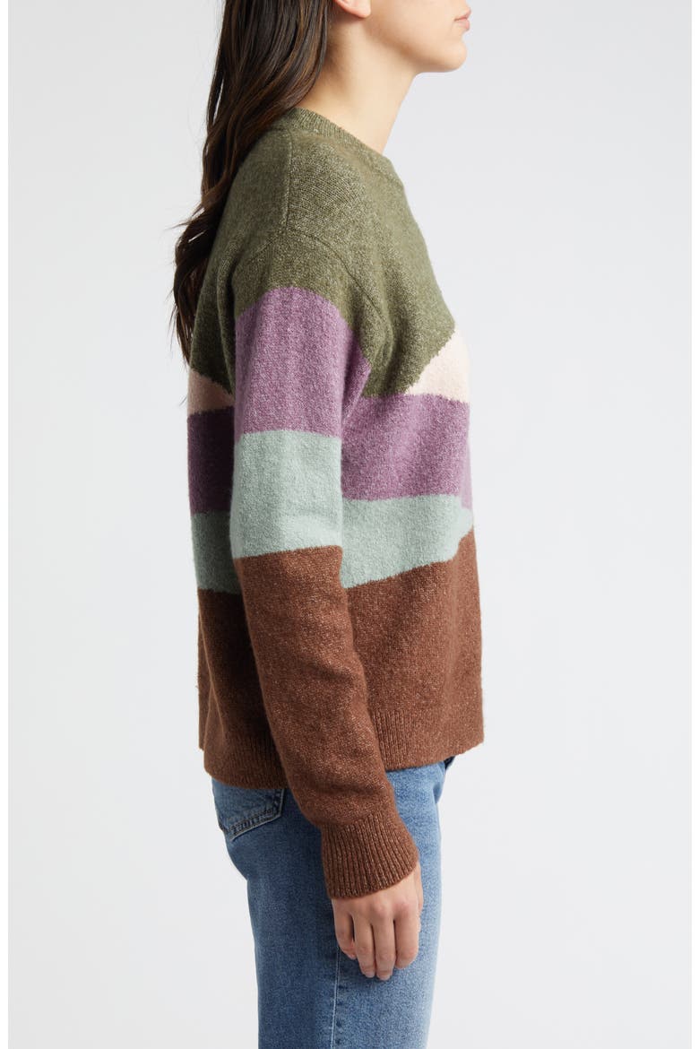 Intarsia Colorblock Crewneck Sweater, Alternate, color, OLIVE KALAMATA LANDSCAPE