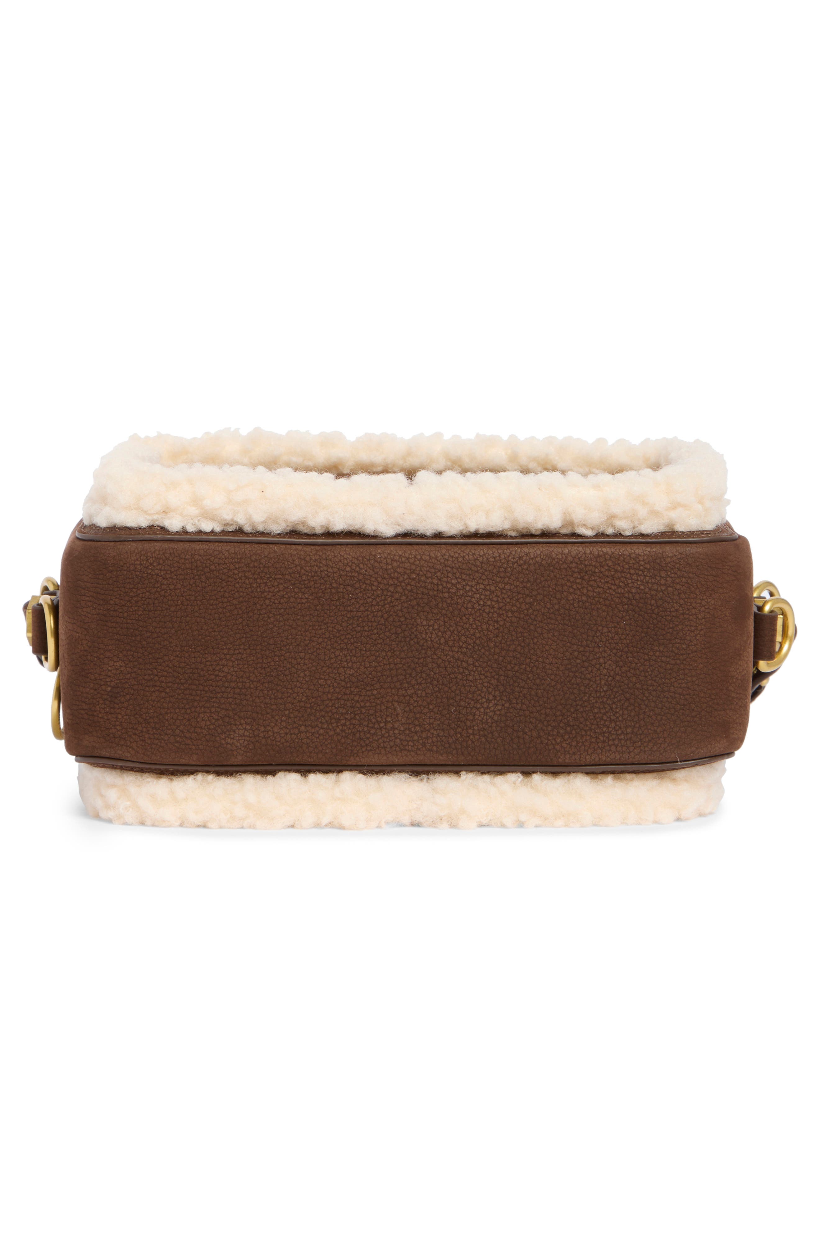 Medium Faux Shearling Trim Leather Camera Bag, Alternate, color, BROWN