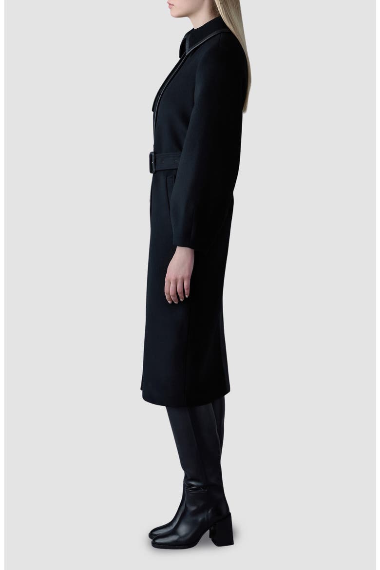 Zeva Belted Balloon Sleeve Wool Blend Trench Coat, Alternate, color, BLACK
