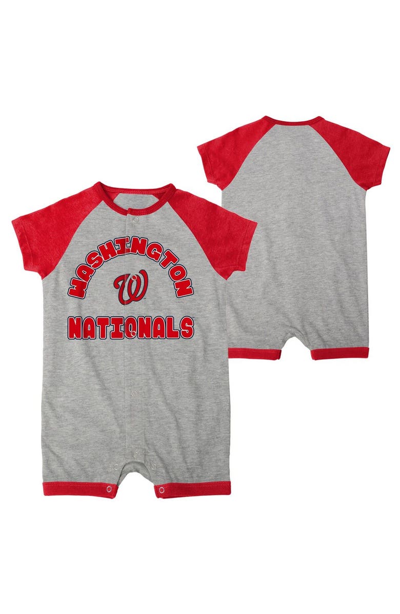 Outerstuff Infant  Heather Gray Washington Nationals Extra Base Hit Raglan Full-Snap Romper, Main, color, Heather Gray