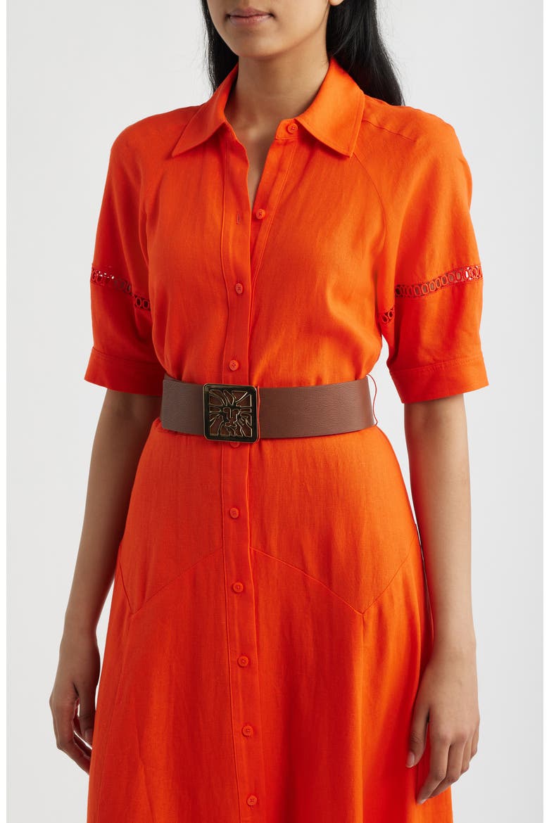 Belted Linen Blend Shirtdress, Alternate, color, CARROT