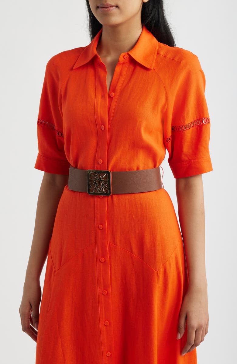 Anne Klein Belted Linen Blend Shirtdress, Alternate, color, Carrot