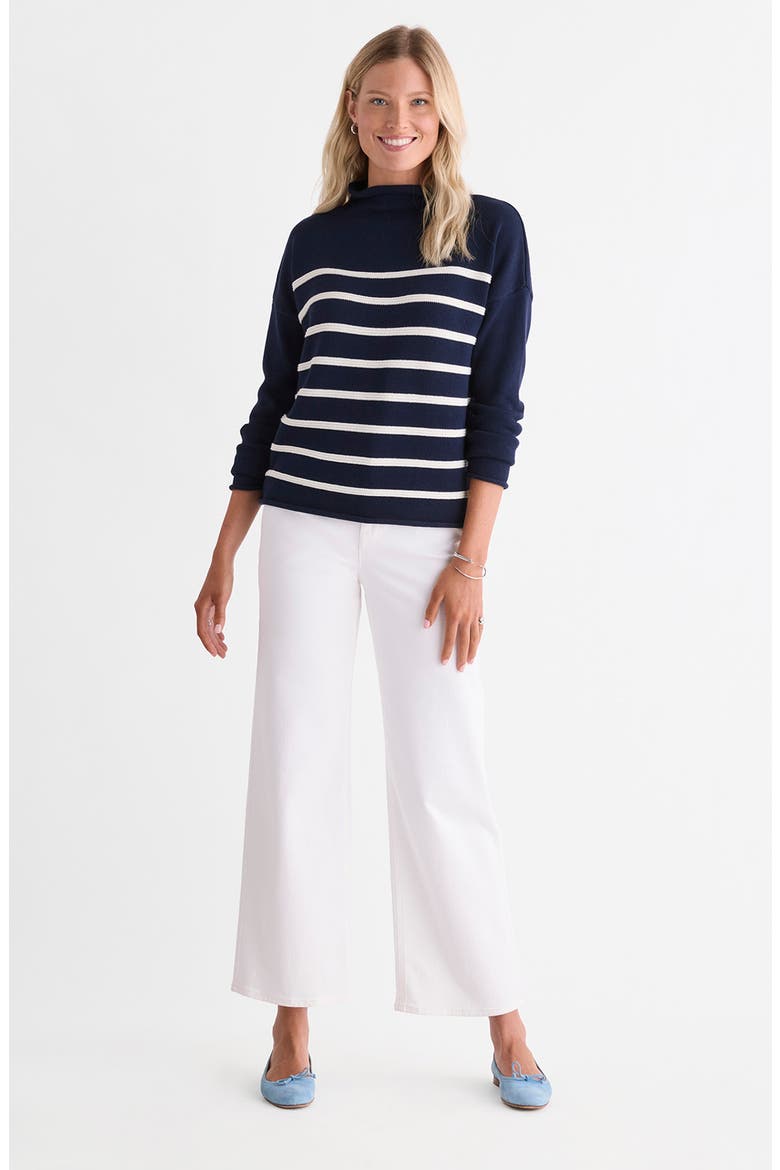 Striped Mock Neck Sweater, Alternate, color, NAUTICAL NAVY STRIPE