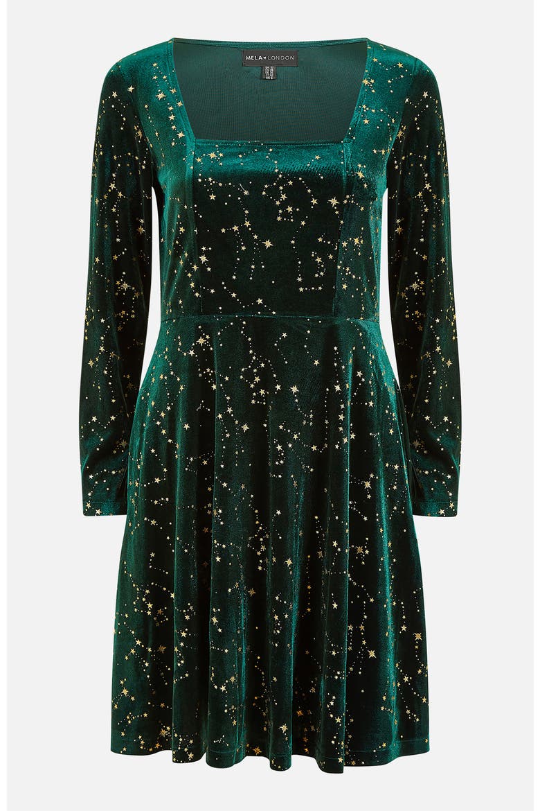 Star Foil Print Skater Dress, Alternate, color, Green