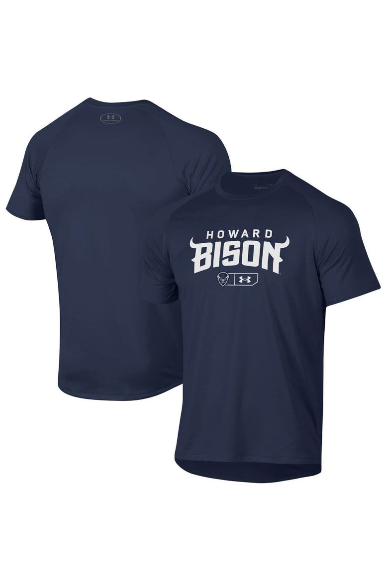 Men's Under Armour Navy Howard Bison Lockup Tech Raglan T-Shirt, Main, color, Navy