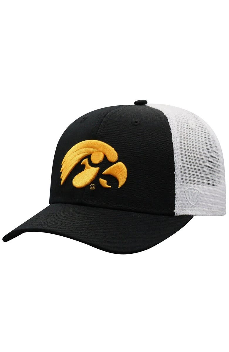 TOP OF THE WORLD Men's Top of the World Black/White Iowa Hawkeyes Trucker Snapback Hat, Main, color, Black