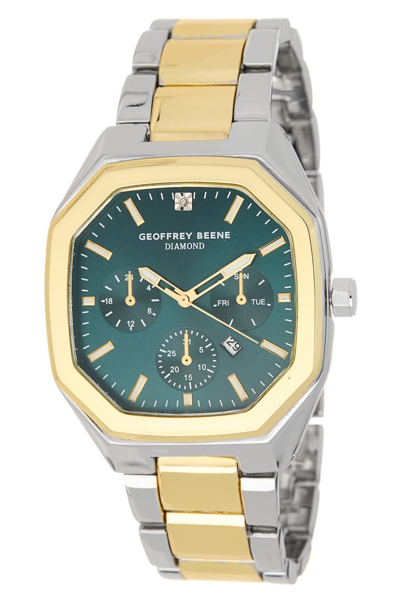 Diamond Two-Tone Bracelet Watch, 41mm, Main, color, TWO TONE/ GREEN