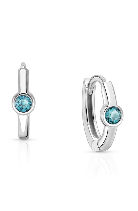 Sterling Silver 9mm Birthstone Huggie Hoops Earrings