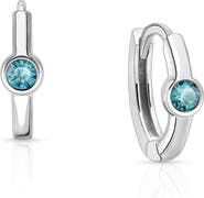 Tiny Blessings Sterling Silver 9mm Birthstone Huggie Hoops Earrings