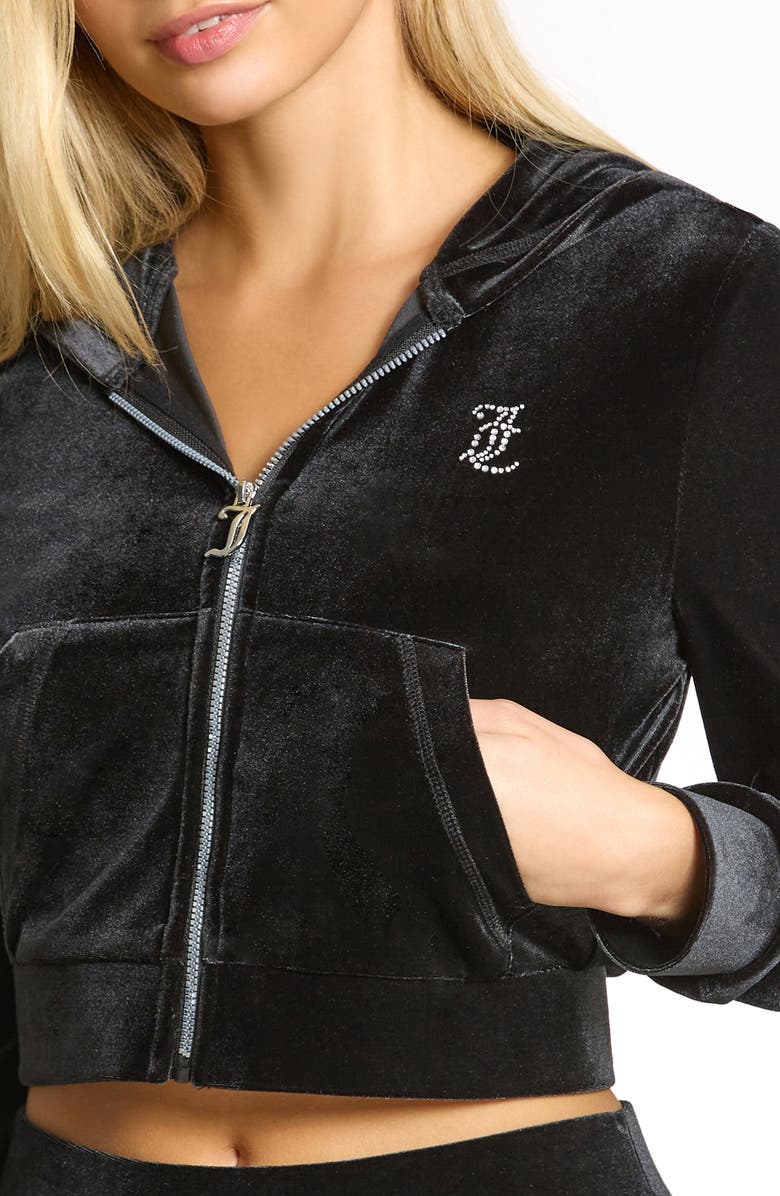 Juicy Couture Velour Zip Front Crop Hoodie, Alternate, color,