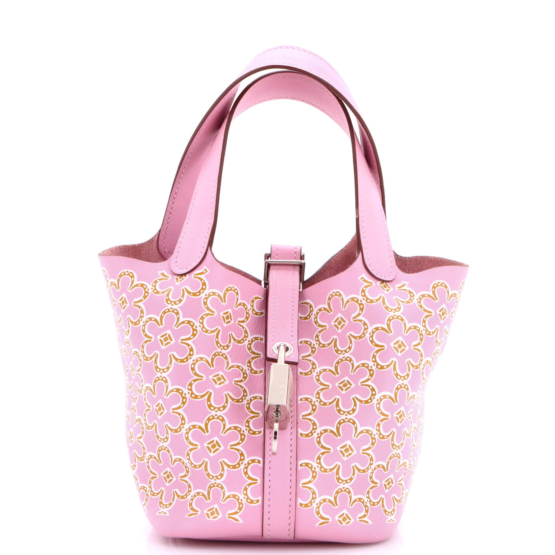 Pre-Owned Hermes Picotin Lock Bag Lucky Daisy Printed Swift Micro, Main, color, Mauve Sylvestre