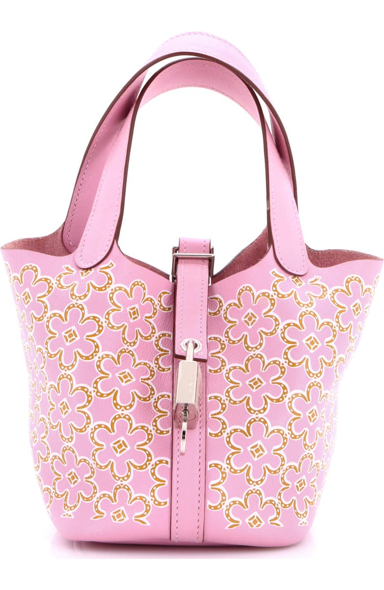 Pre-Owned Hermes Picotin Lock Bag Lucky Daisy Printed Swift Micro, Main, color, Mauve Sylvestre