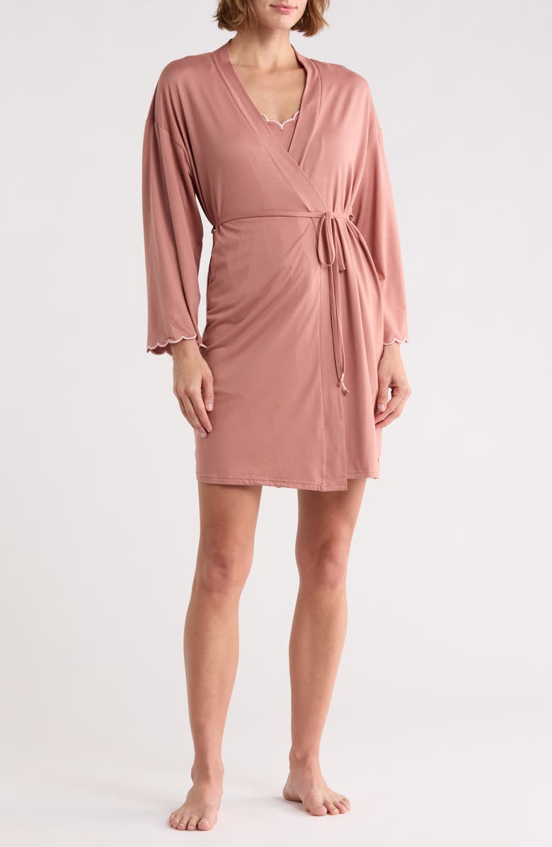 Danskin Scalloped Jersey Robe, Camisole & Shorts Set, Alternate, color, Copper Wood