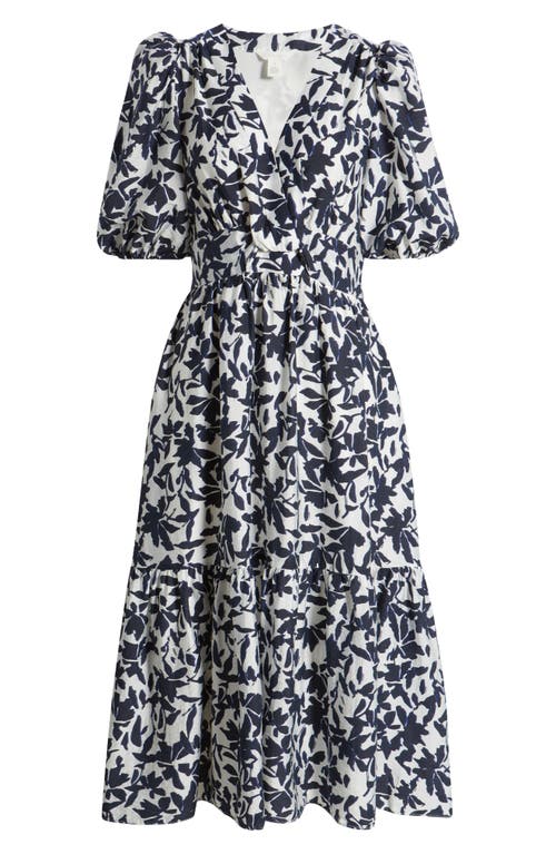 Caslonr Caslon(r) Twist Detail Allover Print Midi Dress In Ivory- Navy Serena Floral