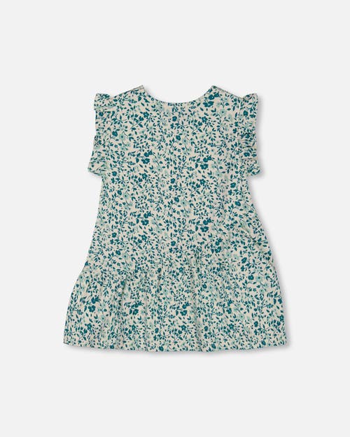 Deux Par Deux Baby Girl's Printed Organic Cotton Tunic Top Small Turquoise Flowers In Small Turquoise Flowers