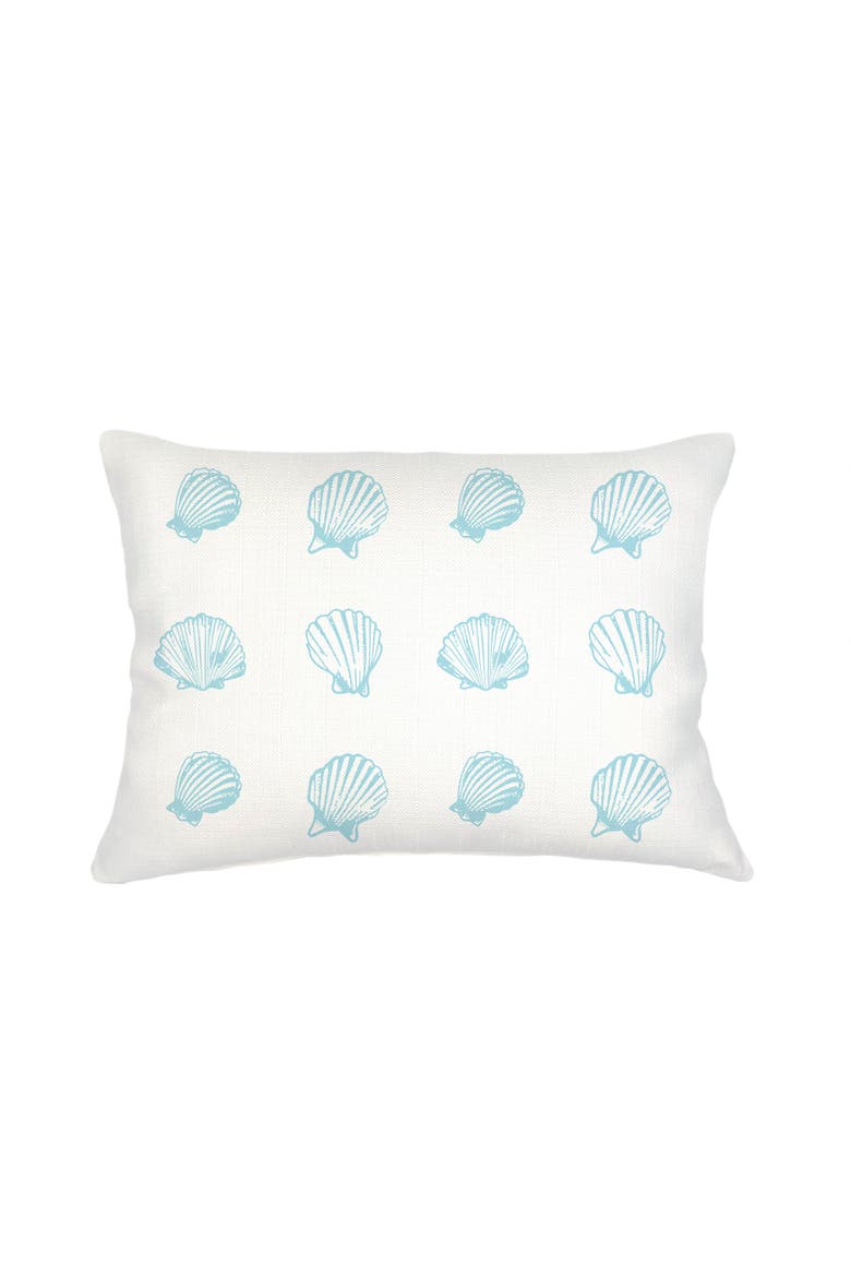 Saltwater Shell Printed Linen Pillow with Down Insert, Alternate, color, Aqua