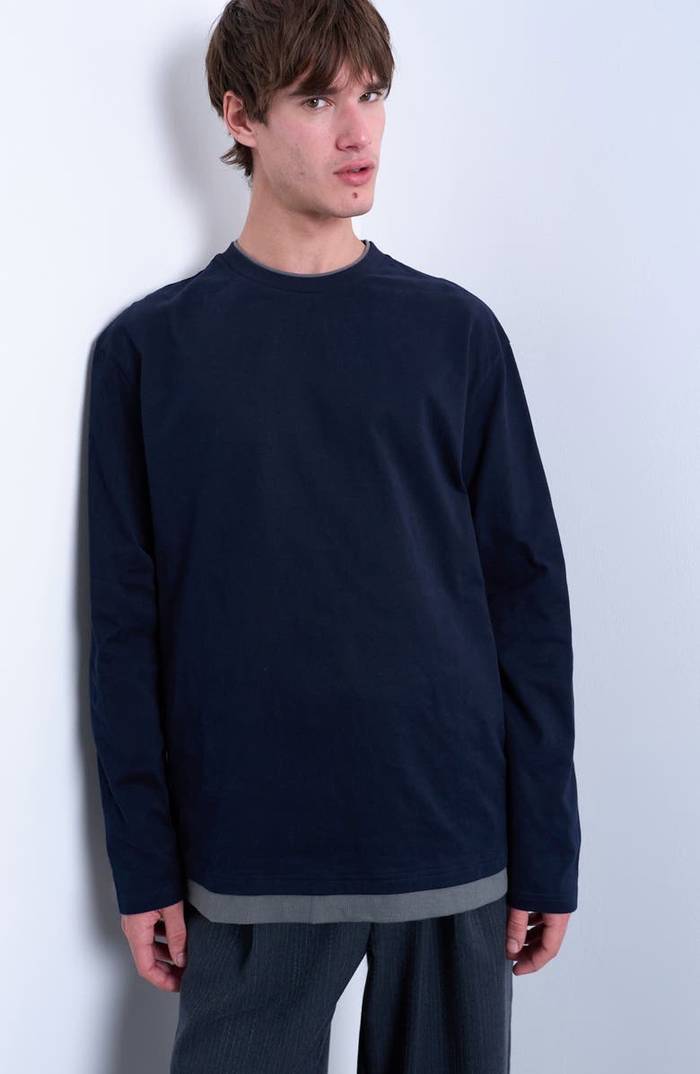 Topman Layered Long Sleeve T-Shirt, Alternate, color, Navy