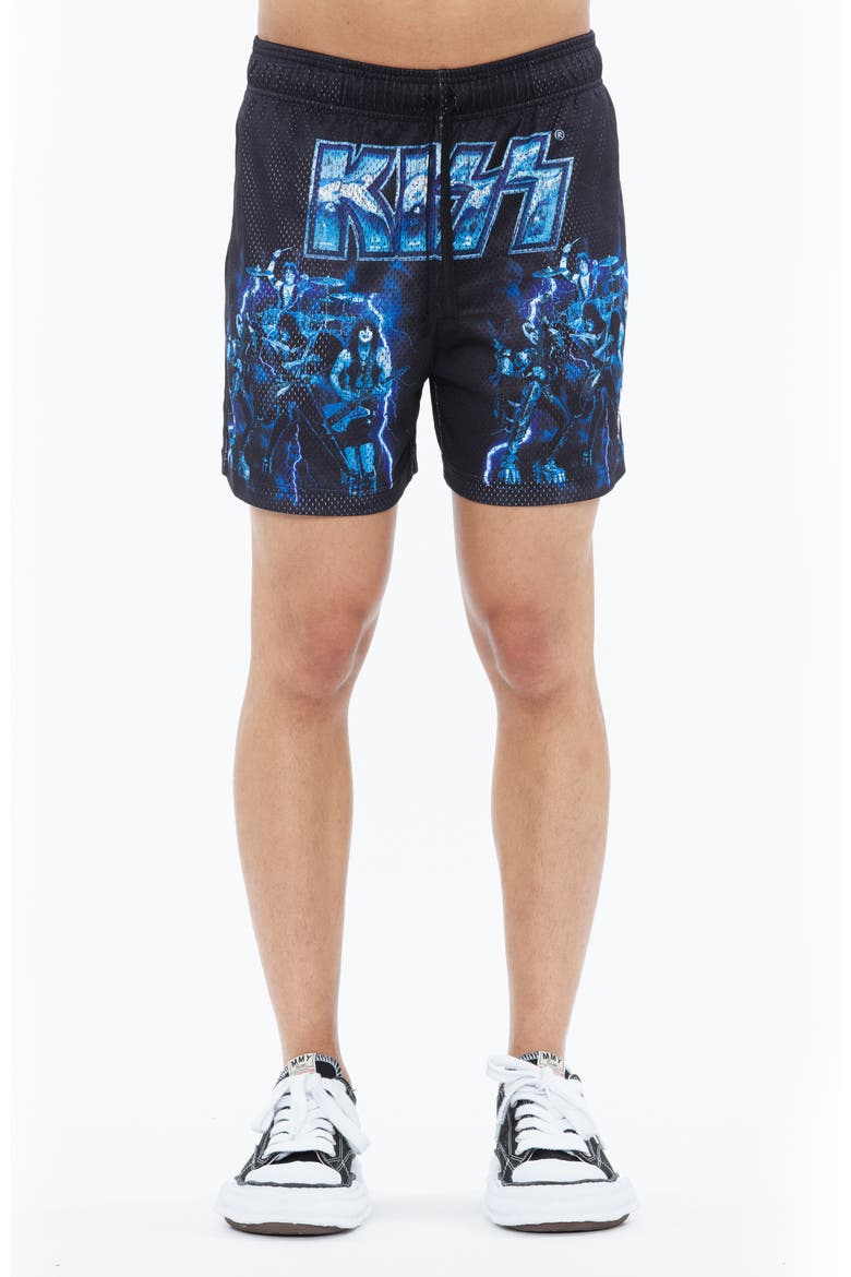 Graphic Mesh Shorts, Main, color, KISS