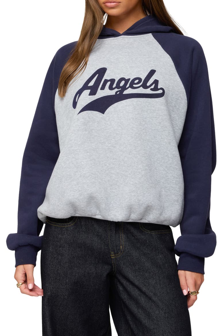 Angels Oversize Raglan Hoodie, Main, color, GRAY-MELANGE-AND-NAVY