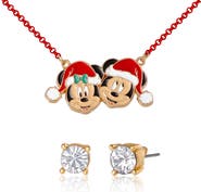 Disney Mickey and Minnie Mouse Santa Necklace and Stud Earrings Set