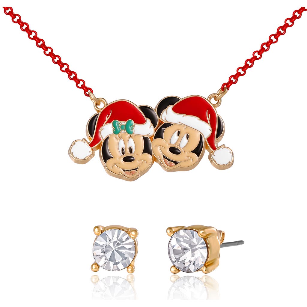 Disney Mickey and Minnie Mouse Santa Necklace and Stud Earrings Set in Multi at Nordstrom