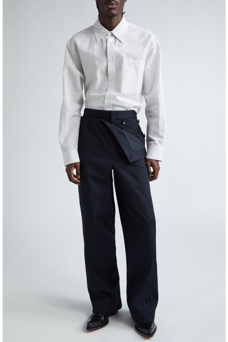 Folded Front Detail Cotton Twill Trousers, Alternate, color, MIDNIGHT BLUE
