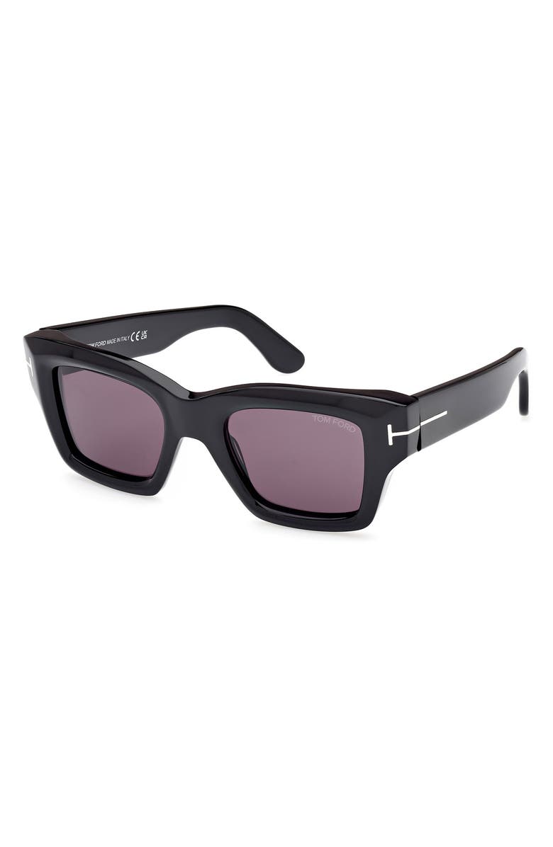 TOM FORD Ilias 50mm Square Sunglasses, Alternate, color, Shiny Black / Smoke
