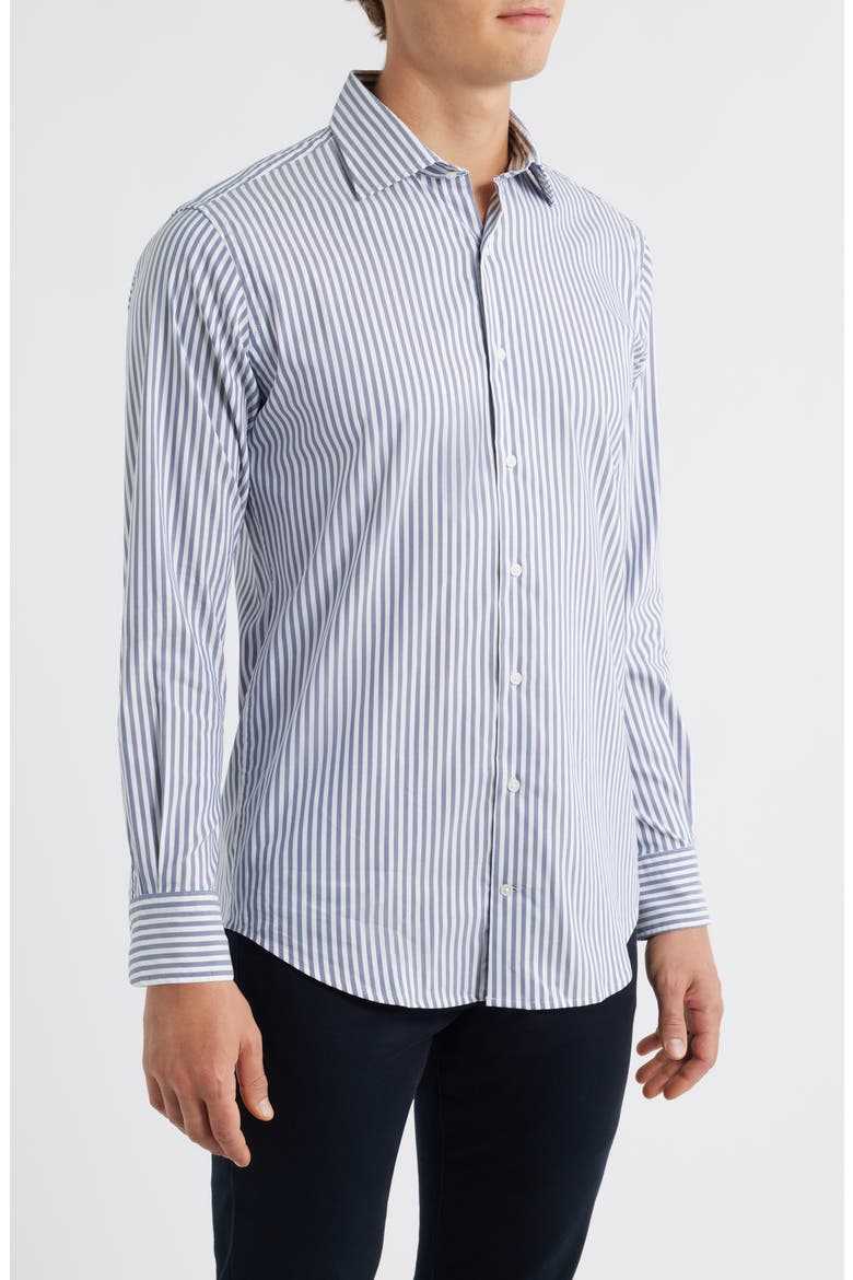 Cannon Crown Lite Stripe Performance Twill Button-Up Shirt, Alternate, color, NAVY
