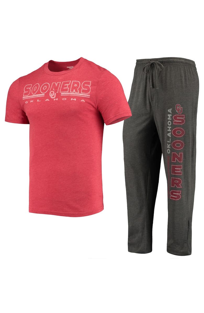 CONCEPTS SPORT Men's Concepts Sport Heathered Charcoal/Crimson Oklahoma Sooners Meter T-Shirt & Pants Sleep Set, Main, color, Heather Charcoal
